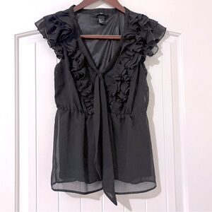 H&M Black Ruffled Top